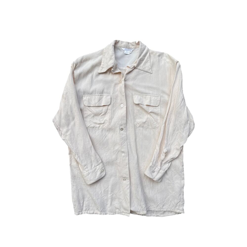 Annie Alexander 100% Silk Blouse Womens Medium Cream Button Down Shirt